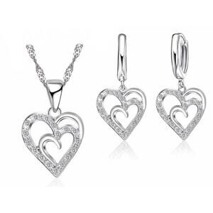 Necklace & Earrings Matching Jewelry Set Heart Clear Silver F01